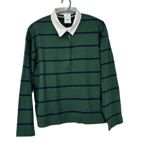 J. Crew Striped Rugby Shirt Women's Size Large Green/Blue Brand New